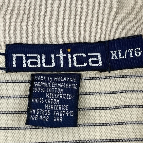 Nautica Polo Mens XL Cream Black Striped - Picture 3 of 10